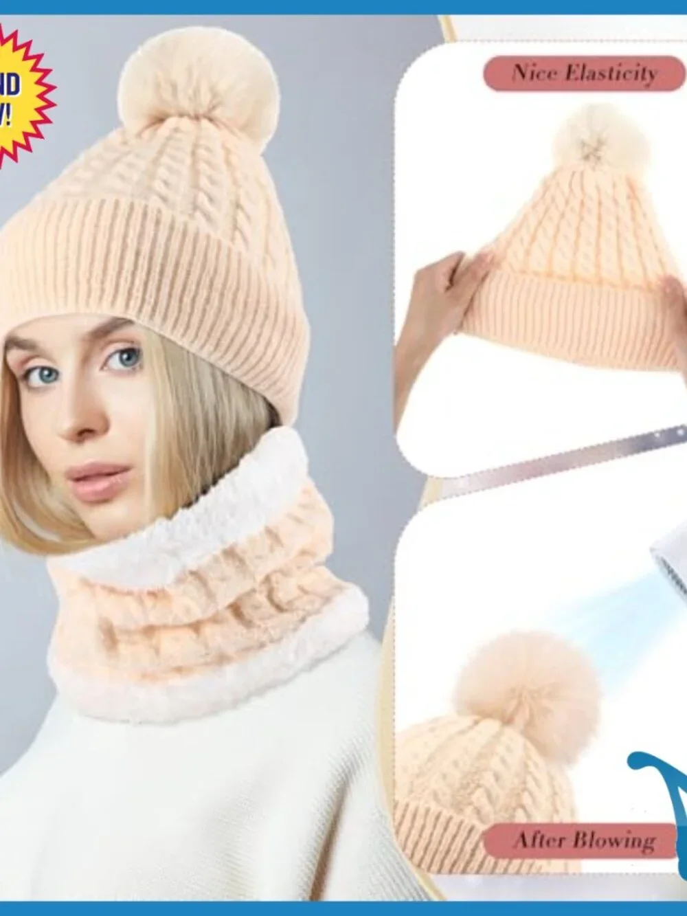 Winter Beanie Scarf Gloves Set Fleece Touch Screen One Size